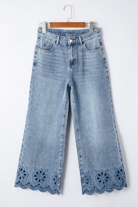 Juliette Embroidered Cropped Wide Leg High Waist Jeans