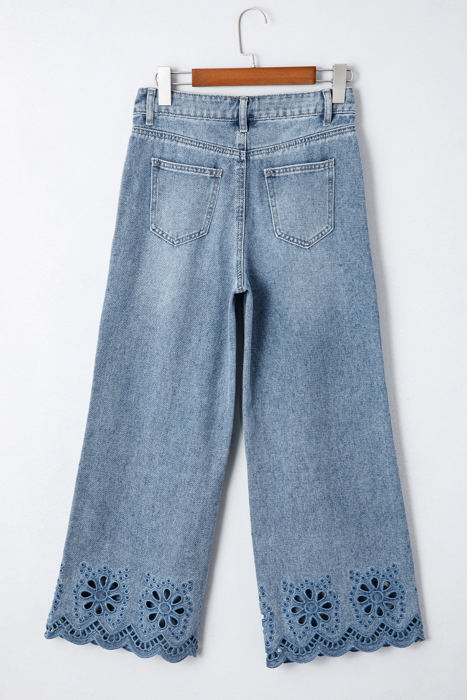 Juliette Embroidered Cropped Wide Leg High Waist Jeans