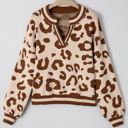 Light French Beige Medium June Printed Knit Casual Sweater