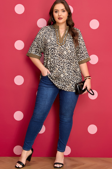 Kahlani Crinkled Colorblock Patchwork PLUS Blouse