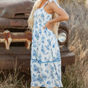  Kai Floral Shirred Knot Shoulder Sleeveless Long Dress