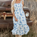  Kai Floral Shirred Knot Shoulder Sleeveless Long Dress
