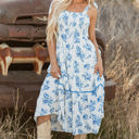  Kai Floral Shirred Knot Shoulder Sleeveless Long Dress
