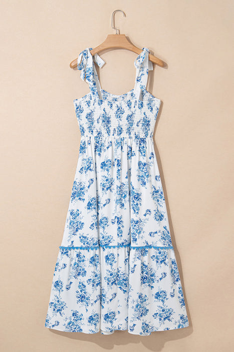 Kai Floral Shirred Knot Shoulder Sleeveless Long Dress