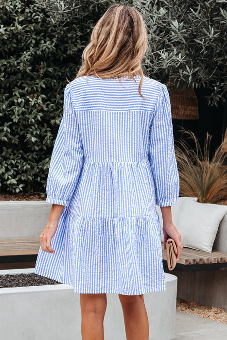 Kaia Stripe Bracelet Sleeve Tiered Dress with Pockets