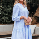  Kaia Stripe Bracelet Sleeve Tiered Dress with Pockets