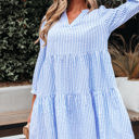  Kaia Stripe Bracelet Sleeve Tiered Dress with Pockets