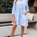  Kaia Stripe Bracelet Sleeve Tiered Dress with Pockets