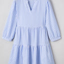  Kaia Stripe Bracelet Sleeve Tiered Dress with Pockets