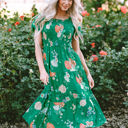  Kailany Floral Bubble Sleeve Smocked Tiered Midi Dress