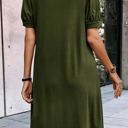  Kaitlyn Notched Neck Pleated Puff Sleeve Shift T-shirt Dress