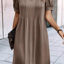 Desert Palm Medium Kaitlyn Notched Neck Pleated Puff Sleeve Shift T-shirt Dress