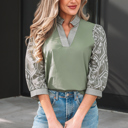  Kaiya Sleeve Contrast Patchwork Blouse