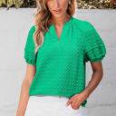  Kalani Textured Puff Short Sleeve Notched V Neck Top