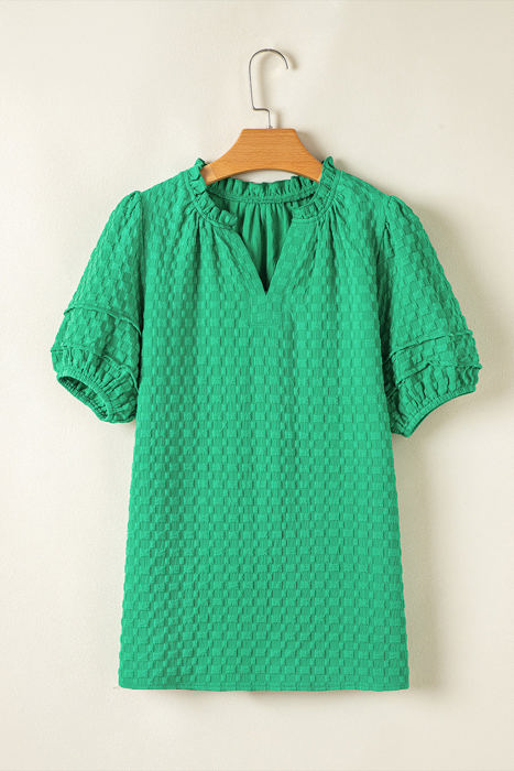 Kalani Textured Puff Short Sleeve Notched V Neck Top