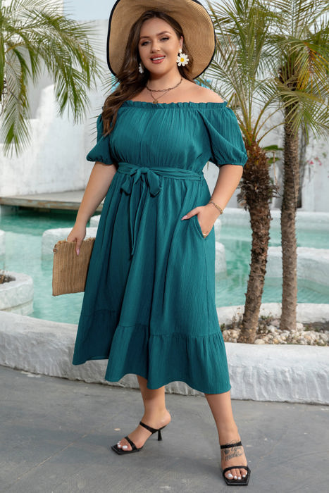 Kali Plus Size Frilled U Neck Midi Dress