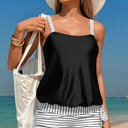 Black Large Kaliyah Striped Patchwork Tankini Set