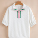 White XL Kami Striped Collar Textured Blouse