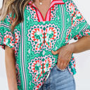  Kamiyah Boho Abstract Striped Collared V Neck Blouse