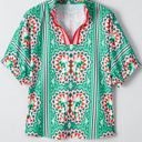  Kamiyah Boho Abstract Striped Collared V Neck Blouse