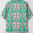  Kamiyah Boho Abstract Striped Collared V Neck Blouse