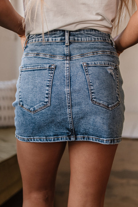 Kamryn Rhinestone Distressed Denim Skirt