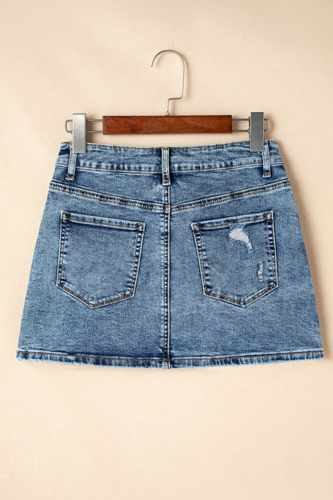 Kamryn Rhinestone Distressed Denim Skirt