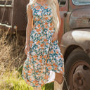  Kara Floral Tie Waist Sleeveless Holiday Long Dress