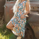  Kara Floral Tie Waist Sleeveless Holiday Long Dress