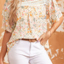  Karsyn Floral Print Wide Ruffle Sleeves Blouse