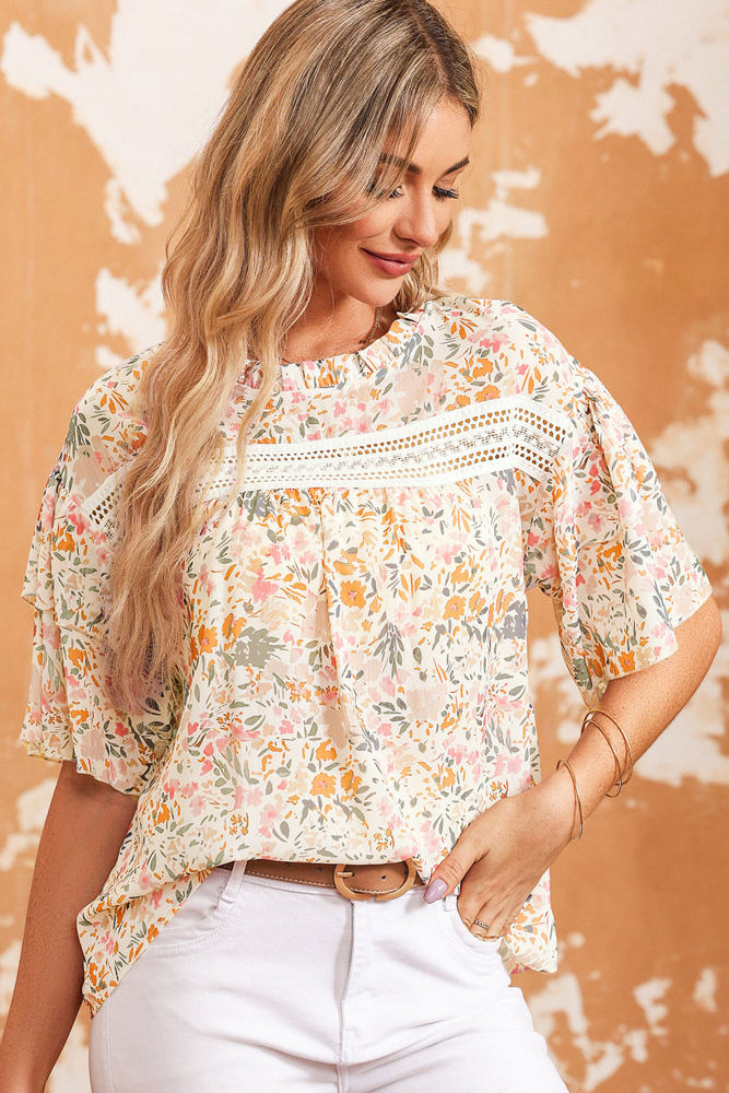 Karsyn Floral Print Wide Ruffle Sleeves Blouse