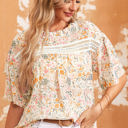  Karsyn Floral Print Wide Ruffle Sleeves Blouse