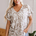 Khaki XL Karter Floral V Neck Short Sleeve Loose Fit Blouse