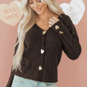 Chicory Coffee XL Kassidy Heart Metal Cardigan Sweater