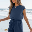  Kassidy Knit Open Back Cap Sleeve Drawstring Romper
