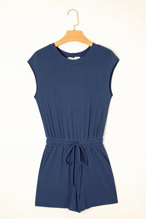 Kassidy Knit Open Back Cap Sleeve Drawstring Romper