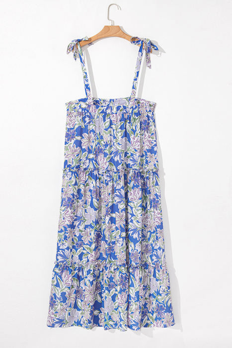 Katelyn Floral Self-tie Straps Ruffle Long Dress