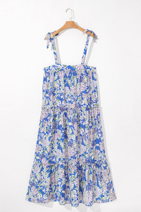 Katelyn Floral Self-tie Straps Ruffle Long Dress