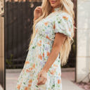  Katharine Floral Shirred High Waist Puff Sleeve Mini Dress