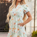  Katharine Floral Shirred High Waist Puff Sleeve Mini Dress
