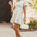  Katharine Floral Shirred High Waist Puff Sleeve Mini Dress