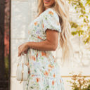  Katharine Floral Shirred High Waist Puff Sleeve Mini Dress