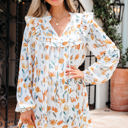  Katherine Floral Tie Neck Frilled Long Sleeve Dress