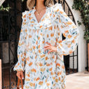  Katherine Floral Tie Neck Frilled Long Sleeve Dress