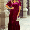  Katherine Velvet Short Sleeve Shirred Waist Tiered Dress