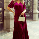  Katherine Velvet Short Sleeve Shirred Waist Tiered Dress