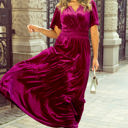  Katherine Velvet Short Sleeve Shirred Waist Tiered Dress