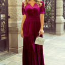  Katherine Velvet Short Sleeve Shirred Waist Tiered Dress