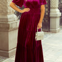  Katherine Velvet Short Sleeve Shirred Waist Tiered Dress