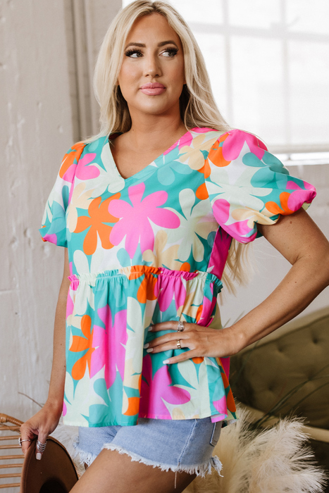 Kathryn Bubble Sleeve Peplum Blouse